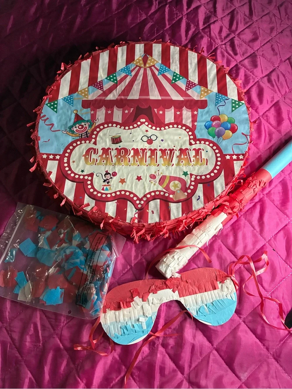 Carnival Red Party Pinata with Red, White, Blue Mask